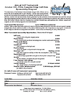 PILHOF Golf Tournament sponsorshop form